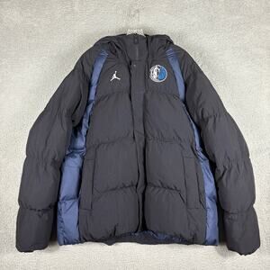 Jordan Dallas Mavericks Jacket Mens XL Blue Statement Full Zip Puffer Hooded NBA